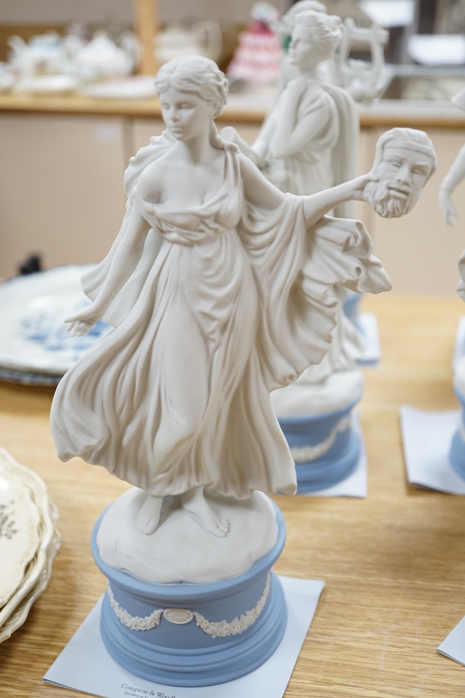 A set of nine Compton Woodhouse for Wedgwood 'dancing hours' figurines, each with certificate of authenticity, the largest 27cm high